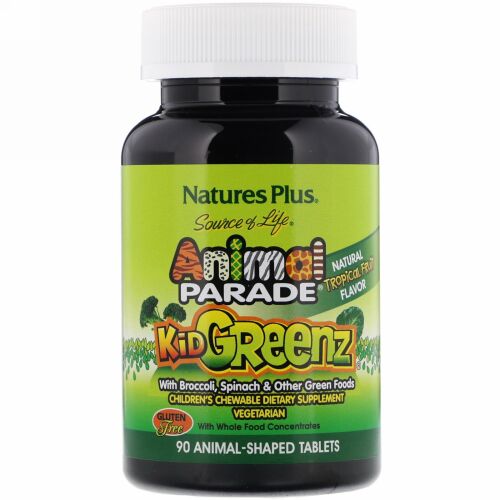 Nature's Plus, ソースオブライフ, アニマルパレード, キッドグリーンズ, 天然トロピカルフルーツ風味, 動物90種