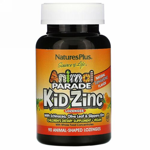 Nature's Plus, Source of Life, アニマルパレード, 　子供用亜鉛トローチ剤, 　ナチュラル　タンジェリン風味, 90アニマル入り
