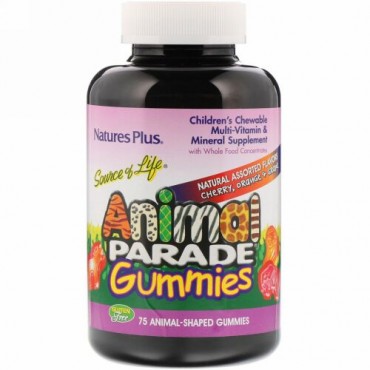 Nature's Plus, Source of Life, Animal Parade Gummies, Children's Chewable, Natural Assorted Flavors, 75 Animal-Shaped Gummies