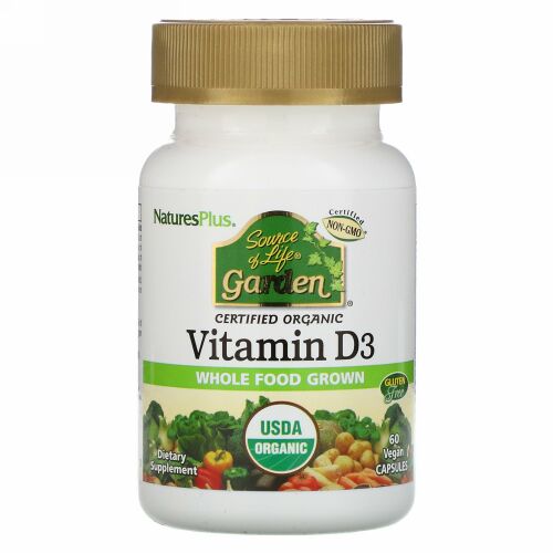 Nature's Plus, Source of Life（ソースオブライフ）、ガーデン、ビタミンD3、ヴィーガンカプセル60粒