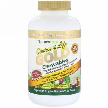 Nature's Plus, ソースオブライフ、 ゴールドチュワブル、 おいしいトロピカルフルーツフレーバー、 90錠