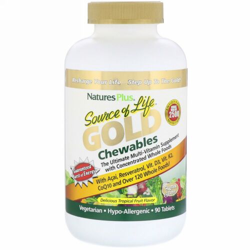 Nature's Plus, ソースオブライフ、 ゴールドチュワブル、 おいしいトロピカルフルーツフレーバー、 90錠
