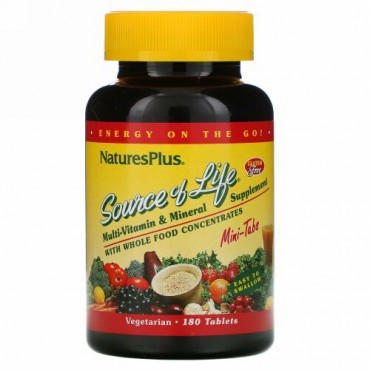 Nature's Plus, ソースオブライフ、ホールフード濃縮物配合マルチビタミン＆ミネラルサプリメント、ミニタブレット180粒
