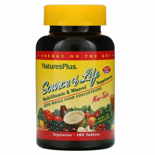 Nature's Plus, ソースオブライフ、ホールフード濃縮物配合マルチビタミン＆ミネラルサプリメント、ミニタブレット180粒
