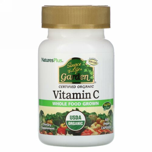 Nature's Plus, Source of Life Garden（ソースオブ ライフガーデン）、認証済みオーガニックビタミンC、植物性カプセル60粒