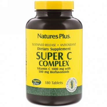 Nature's Plus, スーパー Cコンプレックス、 ビタミンC 1000 mgとバイオフラボノイド500 mg、 180錠