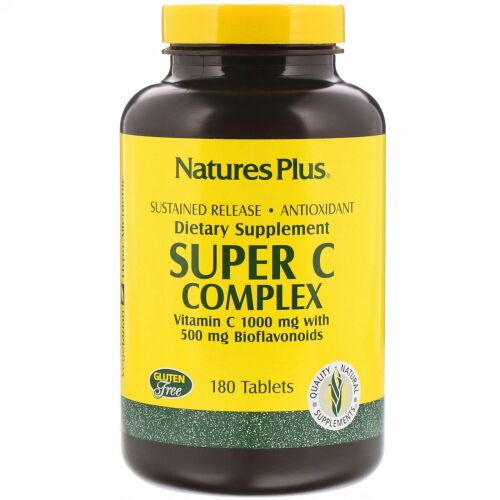 Nature's Plus, スーパー Cコンプレックス、 ビタミンC 1000 mgとバイオフラボノイド500 mg、 180錠