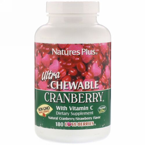 Nature's Plus, ビタミンC配合 ウルトラチュワブルクランベリー, ナチュラルクランベリー/ストロベリーフレーバー, ラブベリー 180 錠