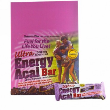 Nature's Plus, Ultra Energy Açai Bar, Chocolate Berry, 12 Bars, 2.1 oz (60 g) Each (Discontinued Item)