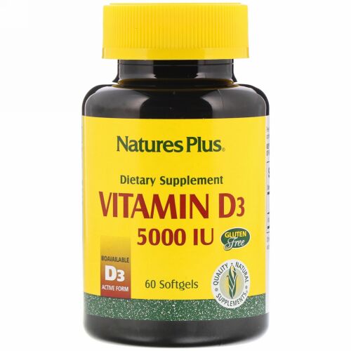 Nature's Plus, ビタミン D3、5000 IU、ソフトジェル 60 錠