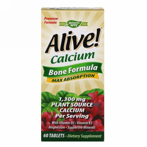 Nature's Way, Alive!（アライブ！）、カルシウム、骨成分、1,300mg、60粒