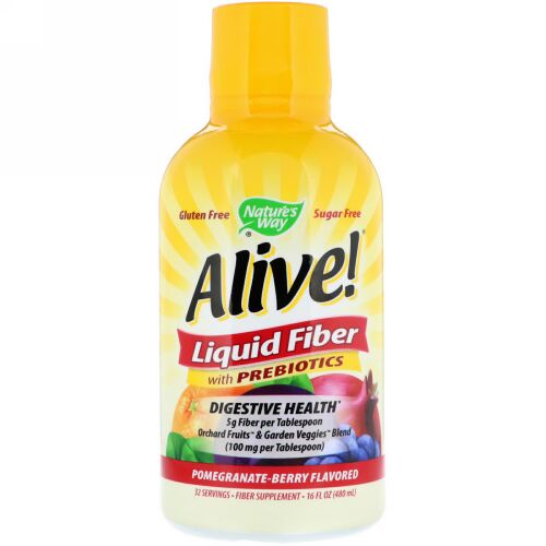Nature's Way, Alive! （アライブ！）、プレバイオティクス配合リキッドファイバー、ザクロ・ベリーフレーバー、16液量オンス (480 ml) (Discontinued Item)