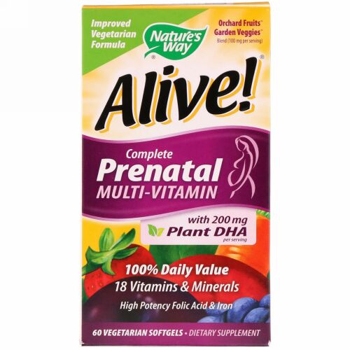 Nature's Way, Alive! （アライブ！）出産前完全マルチビタミン、ベジタリアンソフトジェル60粒