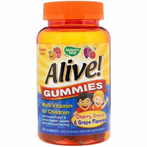 Nature's Way, Alive!（アライブ！）グミ、子ども用マルチビタミン、チェリー、オレンジ＆グレープ味、グミ90粒