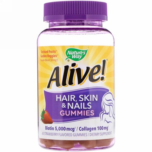 Nature's Way, Alive! （アライブ！）髪・肌・爪用グミ、イチゴ風味、グミ60粒