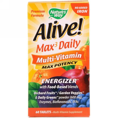 Nature's Way, Alive!（アライブ！）マックス3デイリー、マルチビタミン、鉄無添加、60粒