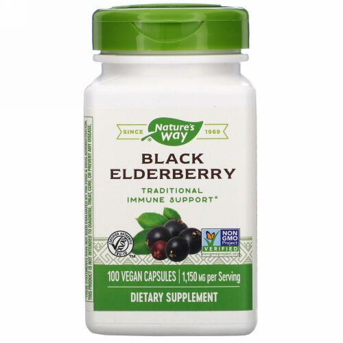 Nature's Way, ブラックエルダーベリー、1,150mg、ビーガンカプセル100粒