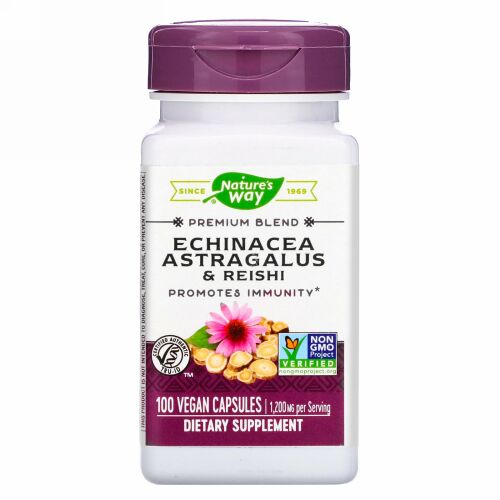 Nature's Way, エキナセアキバナオウギ＆霊芝、1,200mg、ビーガンカプセル100粒