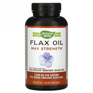 Nature's Way, Flax Oil, Max Strength, 2,600 mg, 200 Softgels