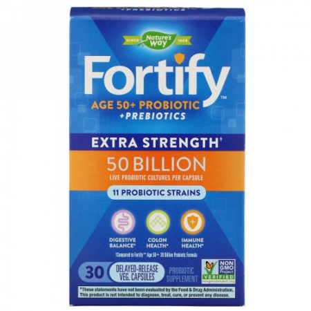 Nature's Way, Fortify, Age 50+ Probiotic + Prebiotics, Extra Strength, 30 Delayed-Release Veg. Capsules (Discontinued Item)