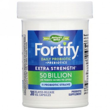 Nature's Way, Fortify Daily Probiotic + Prebiotics , Extra Strength, 50 Billion, 30 Delayed-Release Veg Capsules (Discontinued Item)