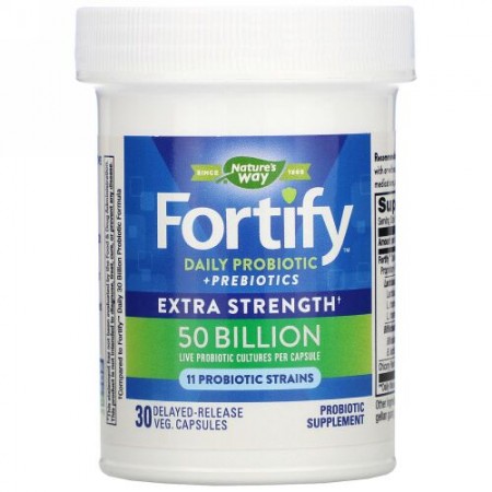 Nature's Way, Fortify Daily Probiotic + Prebiotics , Extra Strength, 50 Billion, 30 Delayed-Release Veg Capsules (Discontinued Item)