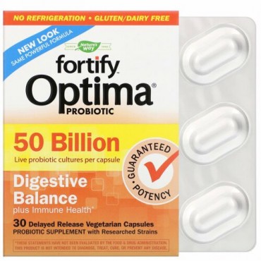 Nature's Way, Fortify Optima Probiotic, Digestive Balance Plus Immune Health, 50 Billion, 30 Delayed Release Vegetarian Capsules