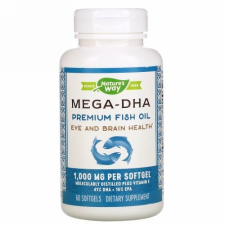 Nature's Way, Mega-DHA Premium Fish Oil, 1,000 mg, 60 Softgels