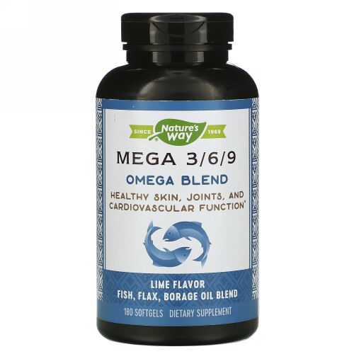 Nature's Way, Mega 3/6/9, Omega Blend, Lime Flavor, 180 Softgels