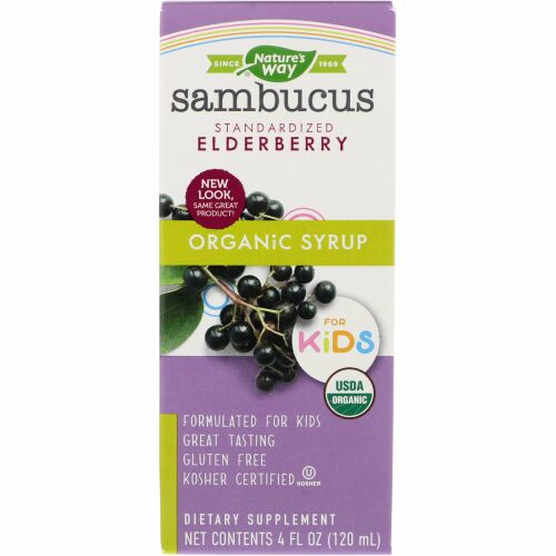Nature's Way, 子供用オーガニックエルダーベリーシロップ、調整済エルダーベリー、4液量オンス (120 ml)