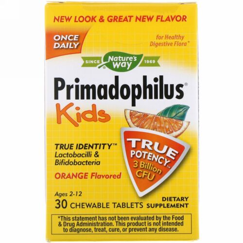 Nature's Way, Primadophilus（プリマドフィルス）、子ども用、オレンジ風味、30億CFU、チュアブルタブレット30粒