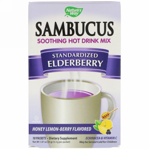 Nature's Way, Sambucus、落ち着くホットドリンクミックス、調整済エルダーベリー、ハチミツ、レモン-ベリーフレーバー、10パケット、1.87オンス (53 g)