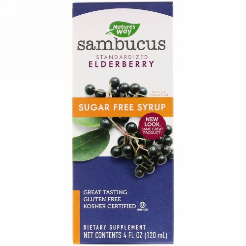 Nature's Way, サンブカス、標準化エルダーベリー、砂糖不使用シロップ、120ml（4fl oz）