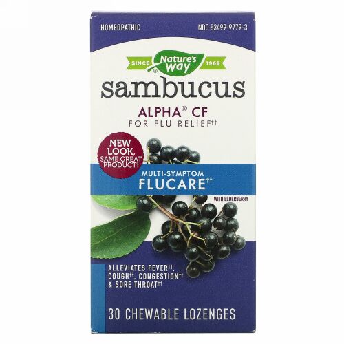 Nature's Way, サンブーカス（ニワトコ）フルーケア、インフルエンザによる複合的な症状に、エルダーベリー・ドロップ、チュワブルドロップ30錠