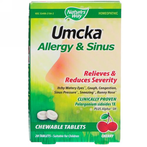Nature's Way, ウムカ、アレルギー＆副鼻腔、チェリー、20粒 (Discontinued Item)