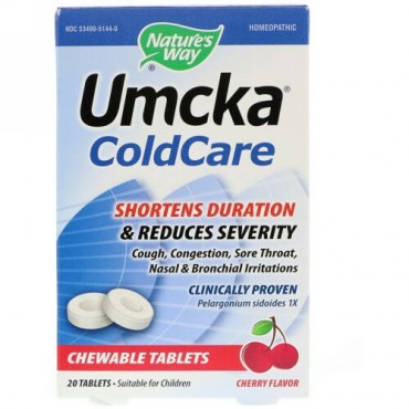 Nature's Way, Umcka, ColdCare, Cherry, 20 Chewable Tablets