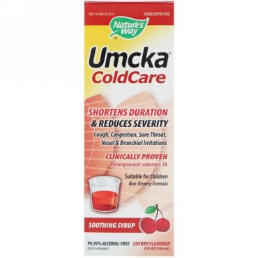 Nature's Way, ウムカ（Umcka）、コールドケア（風邪に）、鎮静シロップ、チェリー 味、8 oz (240 ml) (Discontinued Item)