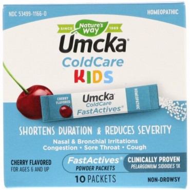 Nature's Way, Umcka, ColdCare Kids, FastActives, For Ages 6 and Up,  Cherry Flavored, , 10 Powder Packets