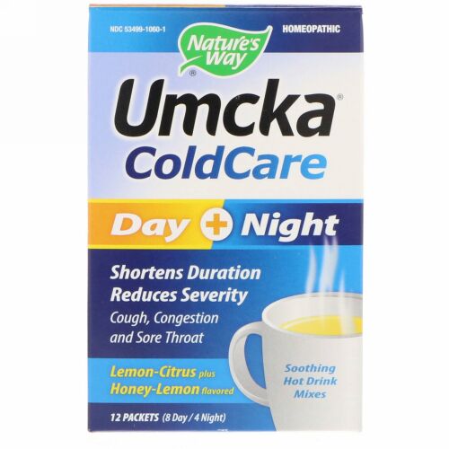 Nature's Way, ウムッカ、コールドケア、デイ＋ナイト、レモン - シトラス・プラス・ハニーレモン風味、12包（日中用8/ 夜間用4）