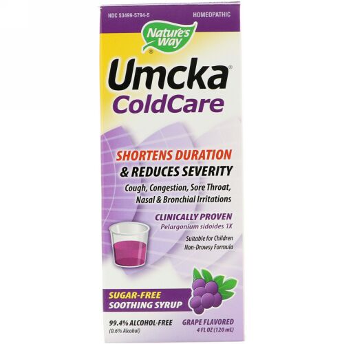 Nature's Way, ウムカ（Umcka）コールドケア（風邪に）、鎮静シロップ、砂糖不使用、グレープ味、4 oz (120 ml)