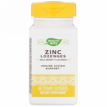 Nature's Way, 亜鉛ロゼンジ、ワイルドベリー風味、ビーガントローチ60粒