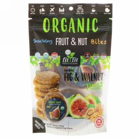 Nature's Wild Organic, Organic, Snacking Fruit & Nut Bites, Sun-Dried Fig & Walnut, 6 Pack, 0.88 oz (25 g) Each (Discontinued Item)