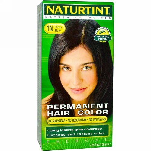 Naturtint, パーマネントヘアカラー, 1N エボニーブラック, 5.28 液量オンス (150 ml)
