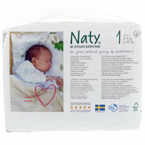 Naty, オムツ、サイズ1、4-11ポンド (2-5 kg)、26枚 (Discontinued Item)