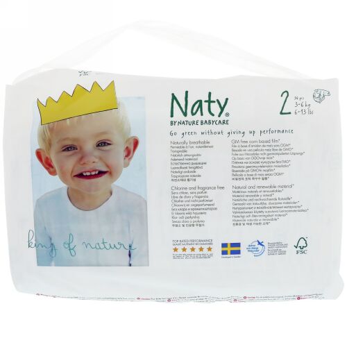 Naty, おむつ、サイズ2、3〜6キロ（6〜13ポンド）、おむつ34枚 (Discontinued Item)