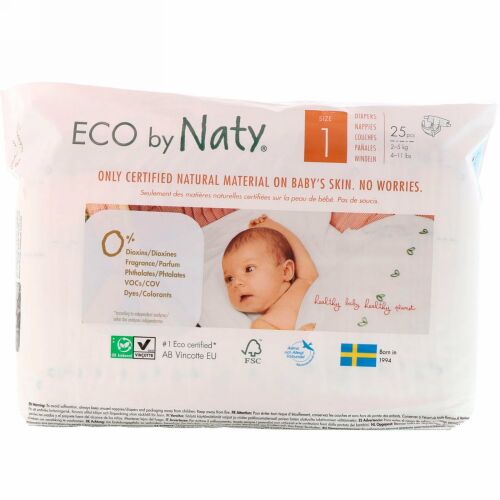 Naty, 敏感肌用オムツ、サイズ1、2〜5キロ（4-11 lbs）、オムツ25枚