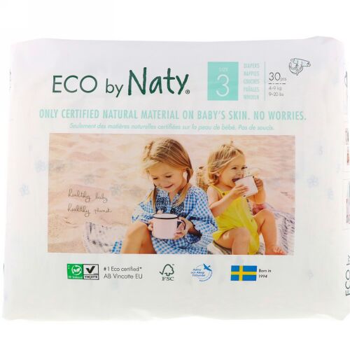 Naty, 敏感肌用おむつ、サイズ3、4～9kg（9～20ポンド）、30枚入り