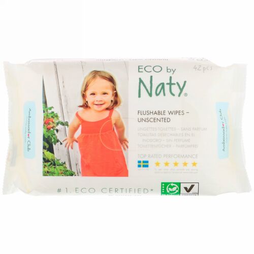 Naty, 洗い流せるワイプ、無香料、42枚