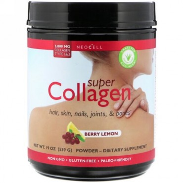 Neocell, Super Collagen, Collagen Type 1 & 3, Berry Lemon, 6,000 mg, 1.2 lbs (539 g)  (Discontinued Item)
