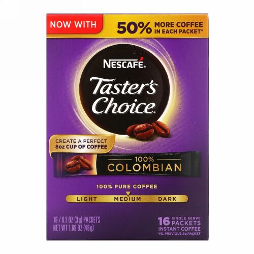 Nescafé, Taster's Choice インスタントコーヒー、コロンビア100% , １人用16パック　１パック 0.1 オンス (3 g)